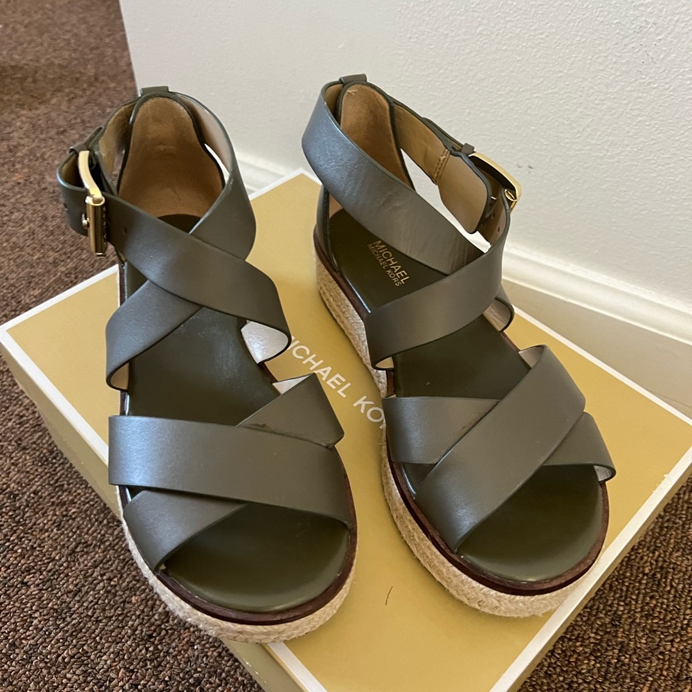 Women's Leather Espadrille Sandals - Gray